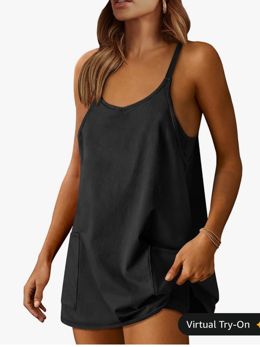 Women’s Black spaghetti strap romper dress